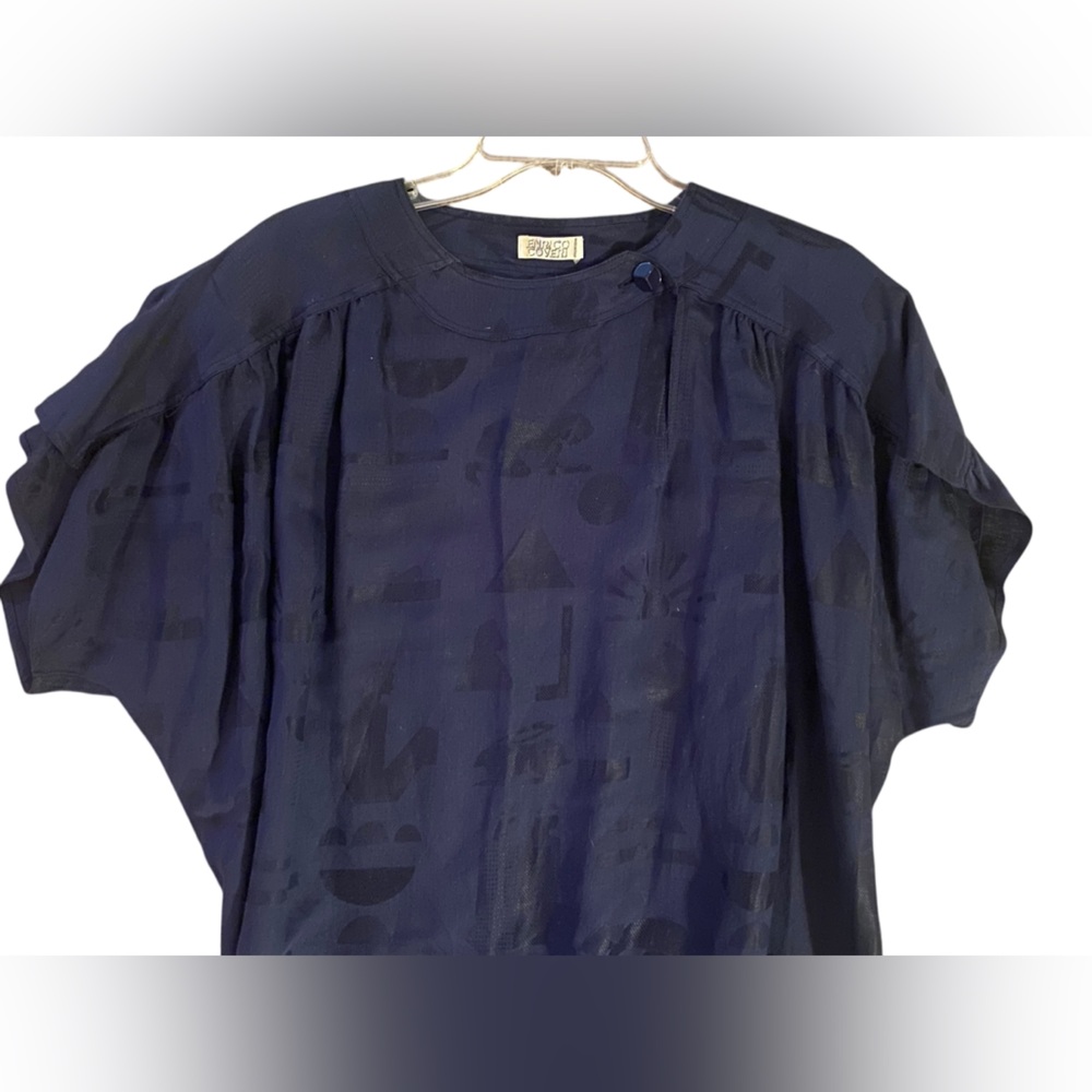 VTG ENRICO COVERI Navy Blue Geometric Pattern Short Sleeve Lightweight Dress - Picture 7 of 10